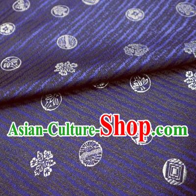 Top Quality Japanese Classical Pattern Navy Satin Material Asian Traditional Brocade Kimono Nishijin Tapestry Cloth Fabric