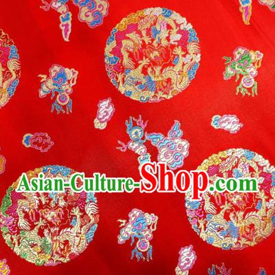 Chinese Classical Phoenix Dragon Pattern Design Red Brocade Cheongsam Fabric Asian Traditional Tapestry Satin Material DIY Wedding Cloth Damask