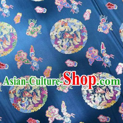 Chinese Classical Phoenix Dragon Pattern Design Navy Blue Brocade Cheongsam Fabric Asian Traditional Tapestry Satin Material DIY Wedding Cloth Damask