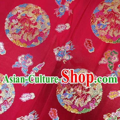 Chinese Classical Phoenix Dragon Pattern Design Rosy Brocade Cheongsam Fabric Asian Traditional Tapestry Satin Material DIY Wedding Cloth Damask