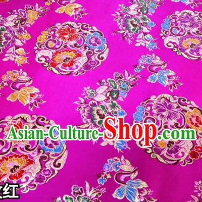 Chinese Classical Round Flowers Pattern Design Rosy Nanjing Brocade Cheongsam Fabric Asian Traditional Tapestry Satin Material DIY Wedding Cloth Damask