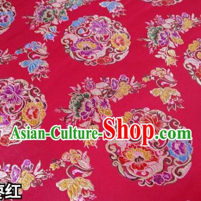 Chinese Classical Round Flowers Pattern Design Purplish Red Nanjing Brocade Cheongsam Fabric Asian Traditional Tapestry Satin Material DIY Wedding Cloth Damask
