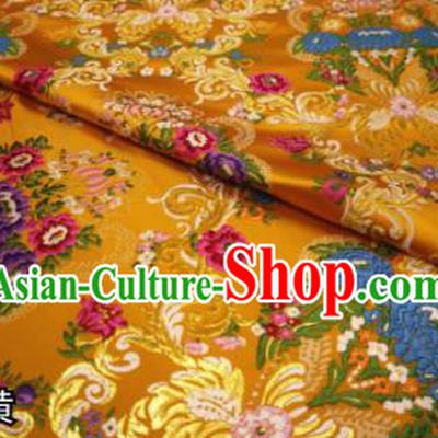 Chinese Classical Court Flowers Pattern Design Golden Nanjing Brocade Cheongsam Fabric Asian Traditional Tapestry Satin Material DIY Wedding Cloth Damask