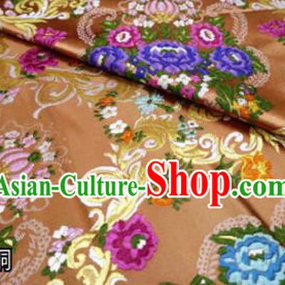 Chinese Classical Court Flowers Pattern Design Light Brown Nanjing Brocade Cheongsam Fabric Asian Traditional Tapestry Satin Material DIY Wedding Cloth Damask