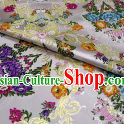 Chinese Classical Court Flowers Pattern Design Argent Nanjing Brocade Cheongsam Fabric Asian Traditional Tapestry Satin Material DIY Wedding Cloth Damask
