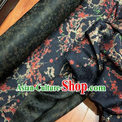 Chinese Classical Plum Pattern Black Watered Gauze Asian Top Quality Silk Material Hanfu Dress Cloth Cheongsam Brocade Fabric