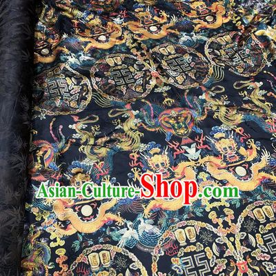 Chinese Classical Dragon Pattern Black Watered Gauze Asian Top Quality Silk Material Hanfu Dress Cloth Cheongsam Brocade Imperial Fabric