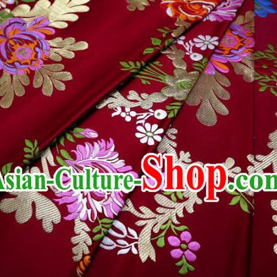 Chinese Cheongsam Classical Flowers Pattern Design Dark Red Nanjing Brocade Fabric Asian Traditional Tapestry Satin Material DIY Court Cloth Damask