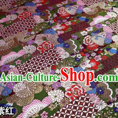 Japanese Kimono Belt Classical Pattern Wine Red Tapestry Satin Material Asian Traditional Brocade Cloth Top Quality Nishijin Fabric