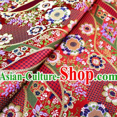 Japanese Traditional Brocade Cloth Kimono Belt Classical Flowers Pattern Red Tapestry Satin Material Asian Top Quality Nishijin Fabric