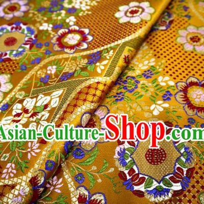 Japanese Traditional Golden Brocade Cloth Kimono Belt Classical Flowers Pattern Tapestry Satin Material Asian Top Quality Nishijin Fabric