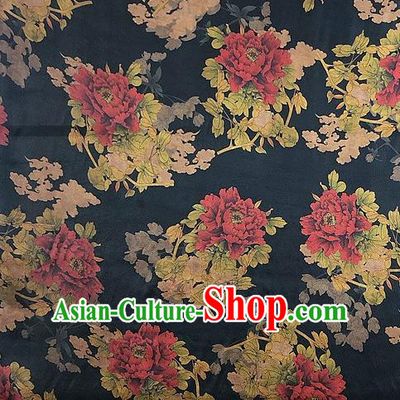 Chinese Classical Peony Pattern Black Watered Gauze Asian Top Quality Silk Material Hanfu Dress Brocade Cheongsam Cloth Fabric
