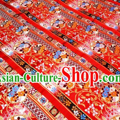 Top Quality Japanese Kimono Classical Flowers Pattern Red Tapestry Satin Material Asian Traditional Brocade Nishijin Cloth Fabric