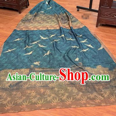 Chinese Classical Crane Bamboo Pattern Blue Watered Gauze Asian Top Quality Silk Material Hanfu Dress Brocade Fabric Cheongsam Cloth