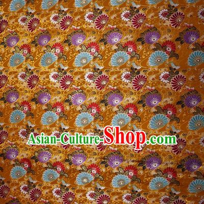 Japanese Traditional Daisy Pattern Golden Brocade Cloth Kimono Belt Tapestry Satin Fabric Asian Top Quality Nishijin Material