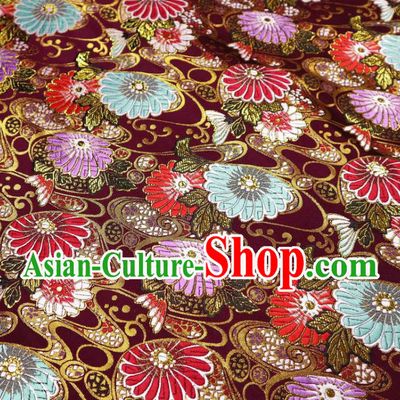Japanese Traditional Daisy Pattern Amaranth Brocade Cloth Kimono Belt Tapestry Satin Fabric Asian Top Quality Nishijin Material
