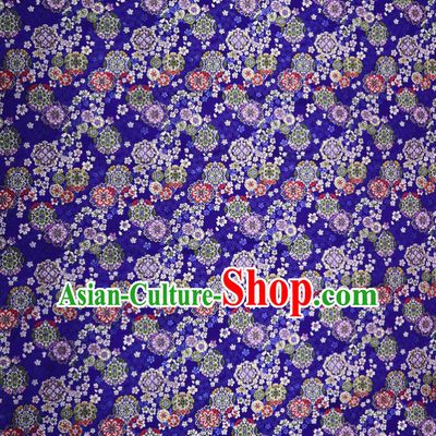 Japanese Traditional Cherry Blossom Pattern Royalblue Brocade Asian Top Quality Nishijin Material Cloth Kimono Belt Tapestry Satin Fabric
