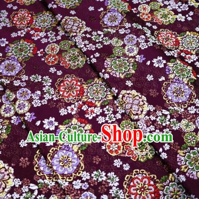 Japanese Traditional Cherry Blossom Pattern Purple Brocade Asian Top Quality Nishijin Material Cloth Kimono Belt Tapestry Satin Fabric