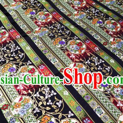 Top Quality Japanese Kimono Classical Flowers Pattern Black Tapestry Satin Material Asian Traditional Brocade Nishijin Cloth Fabric
