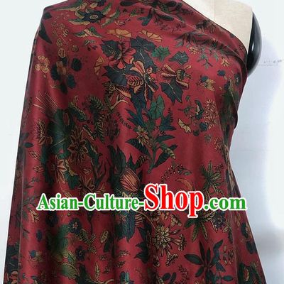 Chinese Classical Flowers Pattern Maroon Watered Gauze Asian Top Quality Silk Material Hanfu Dress Brocade Cheongsam Cloth Fabric