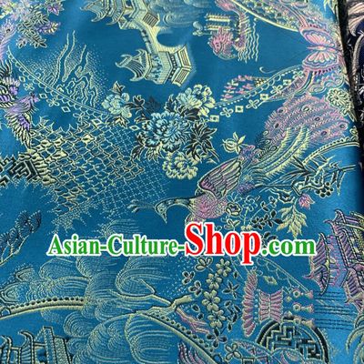 Chinese Cheongsam Classical Phoenix Pattern Design Blue Song Brocade Fabric Asian Traditional Tapestry Satin Material DIY Court Cloth Damask