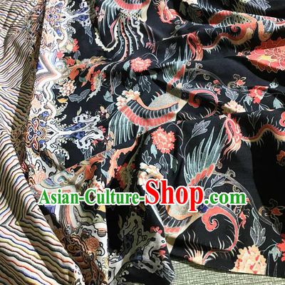 Chinese Classical Phoenix Pattern Black Watered Gauze Asian Top Quality Silk Material Hanfu Dress Cloth Cheongsam Fabric