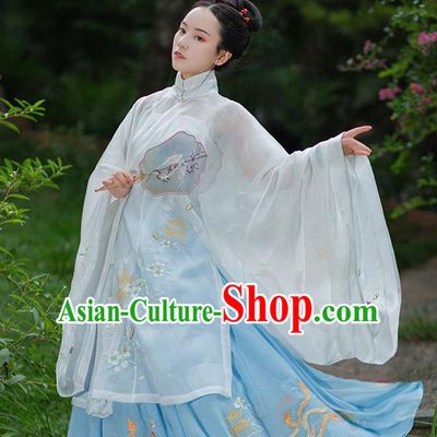 Chinese Ancient Young Lady Hanfu Garment Traditional Drama Ming Dynasty Costumes Embroidered Blouse and Horse Face Skirt for Women