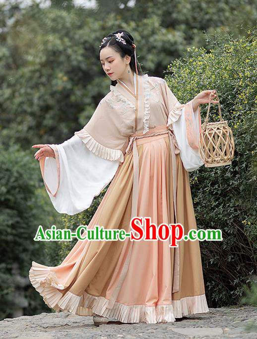 Chinese Ancient Jin Dynasty Princess Hanfu Garment Traditional Embroidered Historical Costumes Complete Set
