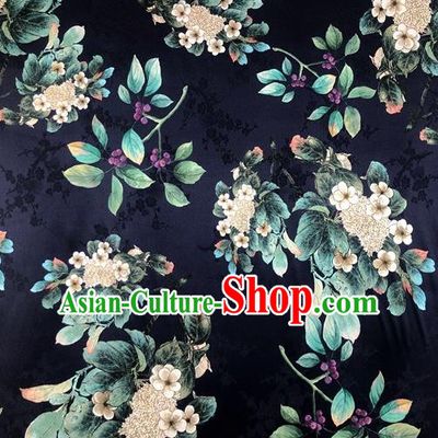 Chinese Classical Waxberry Flowers Pattern Navy Watered Gauze Asian Top Quality Silk Material Hanfu Dress Brocade Cheongsam Cloth Fabric