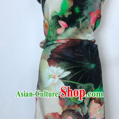 Chinese Classical Ink Painting Lotus Pattern Watered Gauze Hanfu Dress Brocade Cheongsam Cloth Fabric Asian Top Quality Silk Material