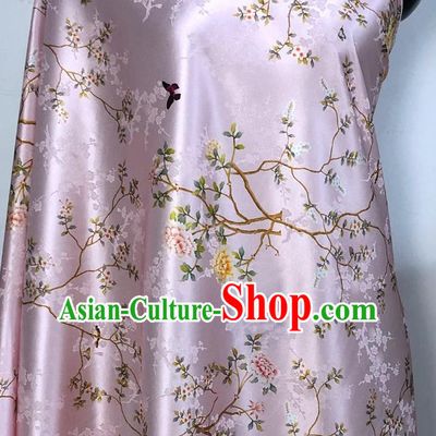 Chinese Classical Hibiscus Pattern Pink Watered Gauze Asian Top Quality Silk Material Hanfu Dress Brocade Cheongsam Cloth Fabric