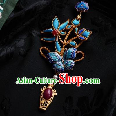 Chinese Classical Cheongsam Cloisonne Butterfly Brooch Traditional Hanfu Accessories Handmade Agate Breastpin for Women