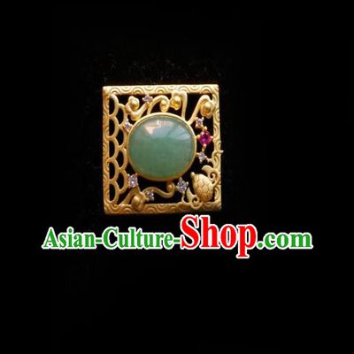 Chinese Classical Cheongsam Green Stone Brooch Traditional Hanfu Accessories Handmade Breastpin for Women