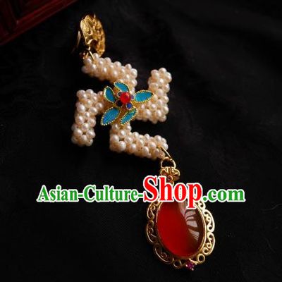 Chinese Classical Cheongsam Carnelian Brooch Traditional Hanfu Accessories Handmade Pearls Breastpin Pendant for Women