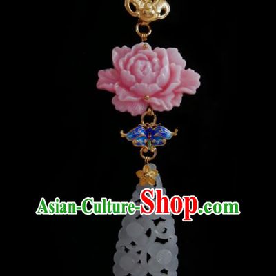 Chinese Classical Cheongsam Pink Peony Brooch Traditional Hanfu Accessories Handmade Breastpin Jade Pendant for Women