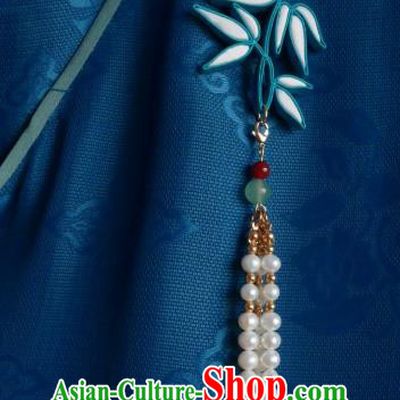 Chinese Classical Cheongsam Jade Silk Bamboo Leaf Brooch Traditional Hanfu Accessories Handmade Pearls Tassel Breastpin Pendant for Women