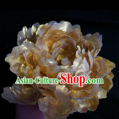 Handmade Chinese Golden Silk Peony Hairpins Traditional Hanfu Hair Accessories Ancient Tang Dynasty Hair Clip for Women