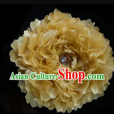 Handmade Chinese Yellow Silk Peony Hairpins Traditional Hanfu Hair Accessories Ancient Tang Dynasty Hair Clip for Women