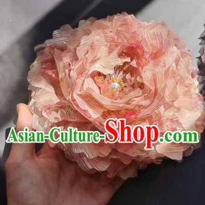 Handmade Chinese Pink Silk Peony Hairpins Traditional Hanfu Hair Accessories Ancient Tang Dynasty Hair Clip for Women