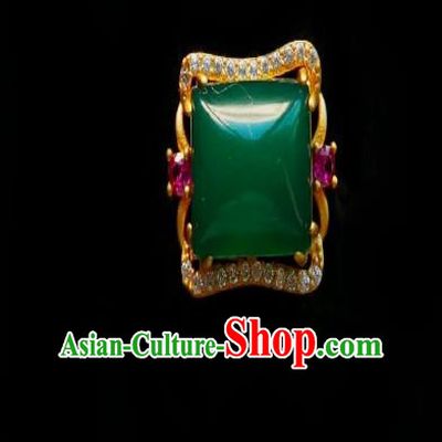Chinese Classical Cheongsam Square Jade Brooch Traditional Hanfu Accessories Handmade Chrysoprase Breastpin for Women