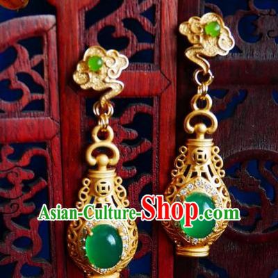 Chinese Handmade Jade Earrings Traditional Hanfu Ear Jewelry Accessories Ancient Princess Brass Vase Eardrop for Women
