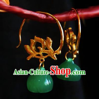 Chinese Handmade Jade Lotus Seedpod Earrings Traditional Hanfu Ear Jewelry Accessories Ancient Princess Golden Eardrop for Women