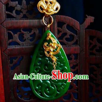 Chinese Classical Cheongsam Jade Brooch Traditional Hanfu Accessories Handmade Golden Bat Breastpin Pendant for Women