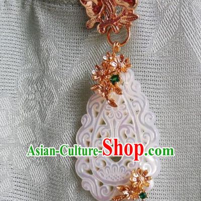 Chinese Classical Cheongsam White Shell Brooch Traditional Hanfu Accessories Handmade Golden Flower Breastpin Pendant for Women