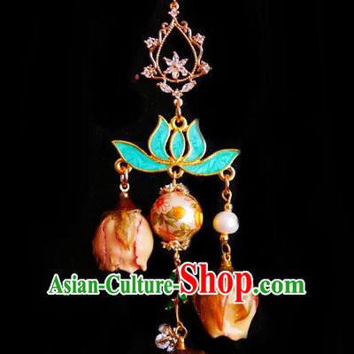 Chinese Classical Cheongsam Three Roses Brooch Traditional Hanfu Accessories Handmade Green Lotus Breastpin Pendant for Women