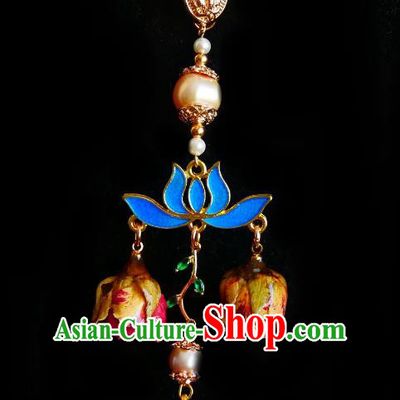 Chinese Classical Cheongsam Blue Lotus Brooch Traditional Hanfu Accessories Handmade Three Roses Breastpin Pendant for Women