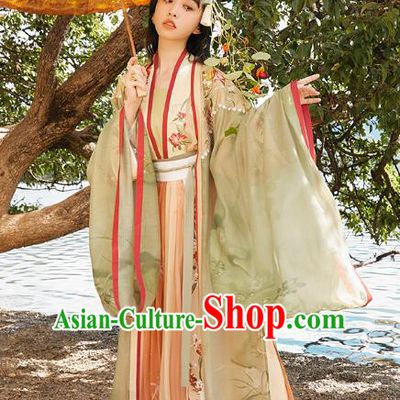 Traditional Chinese Song Dynasty Patrician Lady Garment Ancient Embroidered Hanfu Costumes Cloak Top Blouse and Skirt for Women