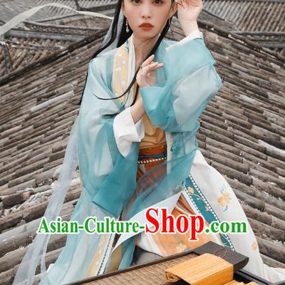 Chinese Traditional Song Dynasty Princess Garment Ancient Hanfu Costumes Embroidered Cloak Top Blouse and Skirt for Rich Lady