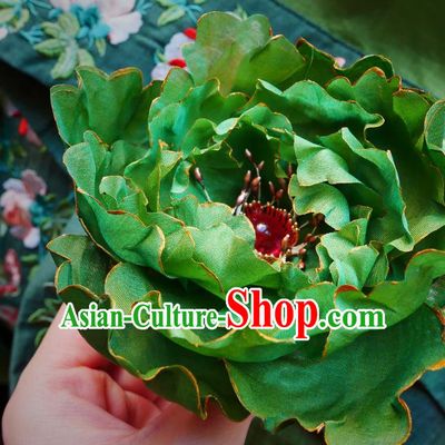 Handmade Chinese Green Silk Peony Hairpins Traditional Hanfu Hair Accessories Ancient Song Dynasty Court Hair Clip for Women