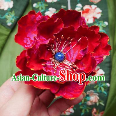 Handmade Chinese Magenta Silk Flower Hairpins Traditional Hanfu Hair Accessories Ancient Song Dynasty Court Hair Clip for Women